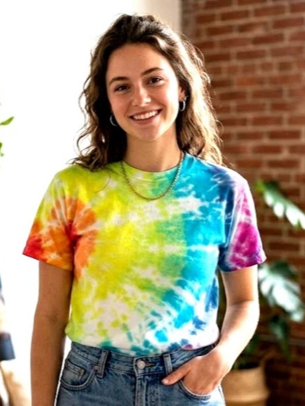 Adult Hanes Small Tie Dye T-Shirt Yellow Red Blue Spiral Short Sleeve Ts…